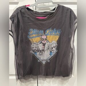Pilcro Elton John Black Tee with Mesh